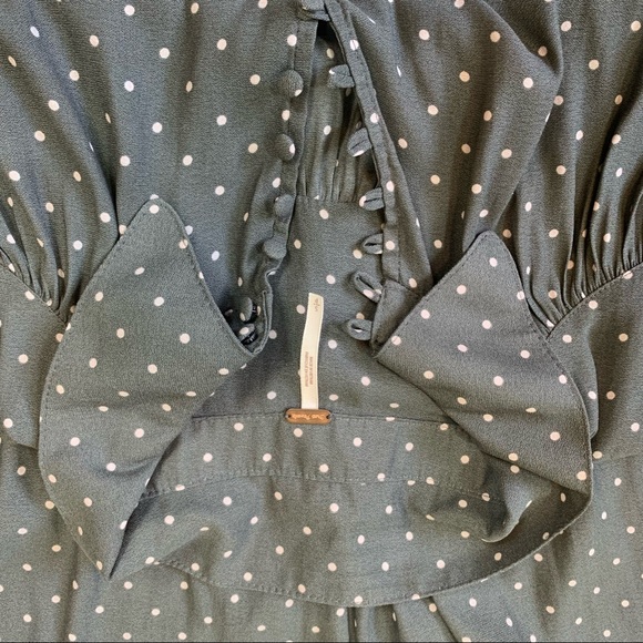 Free People Gray Polka Dot Hi Low Blouse Top - Picture 11 of 11